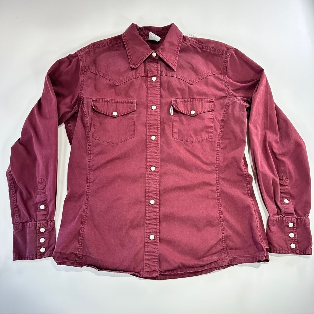 Carhartt western pearl snap shirt cotton workwear burgundy regular M - Picture 2 of 11